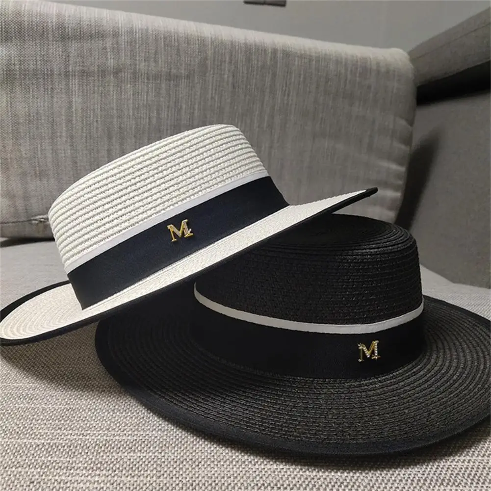 Stylish Beach Hat Large Brim Fine Workmanship with Black Ribbon Men Women Casual Beach Trilby