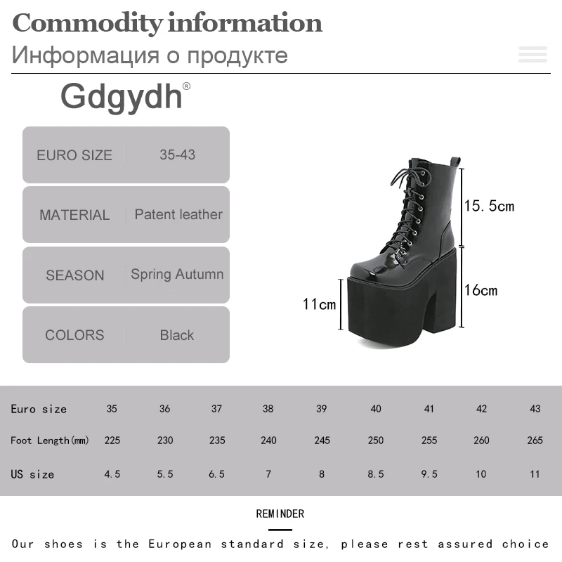 Gdgydh High Platform Boots Women Goth Punk Chunky Heels Catwalk Combat Boots Lace Up Daughter Patent Vegan EMO Booties Plus Size