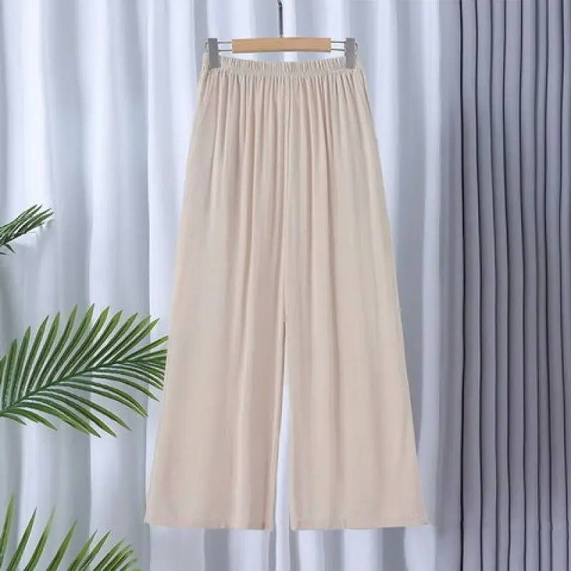 

Women Summer Fashion Loose Simplicity Solid Color Flax High Waist Appear Thin Wide Leg Women Clothes Casual All-match Pants