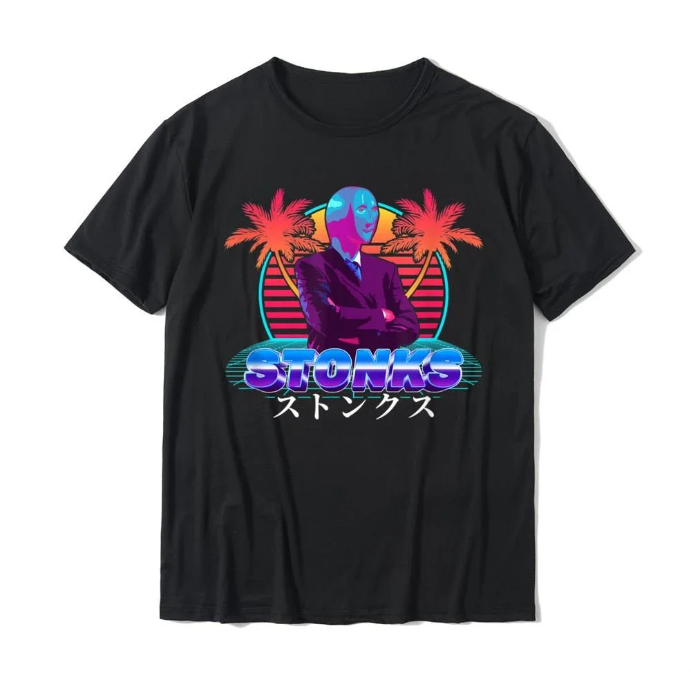 Stonks Vaporwave Meme Man Retrowave Outrun Style Streetwear T-Shirt funny shirt Cotton Men T Shirts Casual Tops Tees Brand Crazy