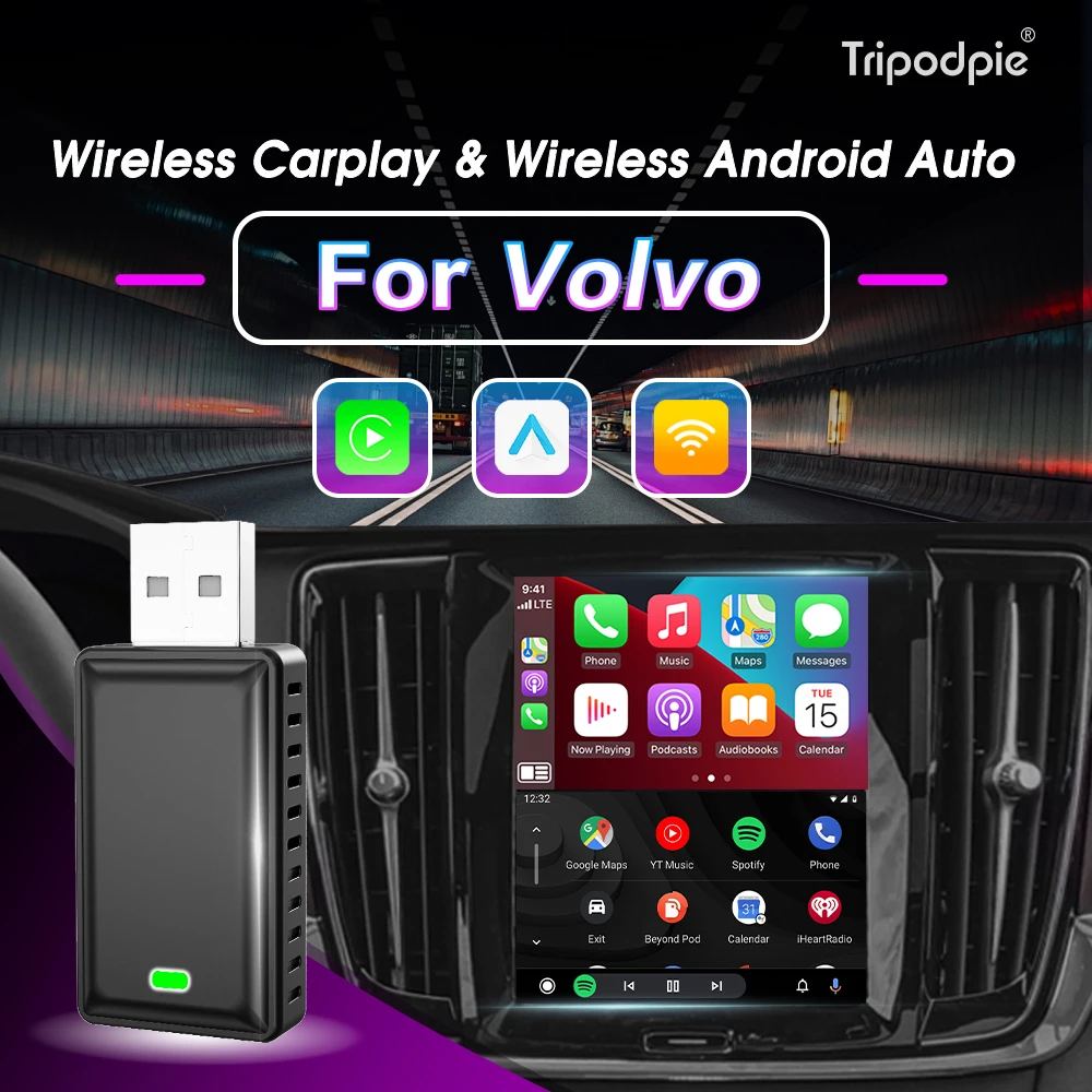 Wireless Android Auto Adapter Wireless CarPlay 2in1 Smart Dongle Play&Plug For Volvo XC90 S90 V90 XC60 S60 V60 XC40 C40 Recharge