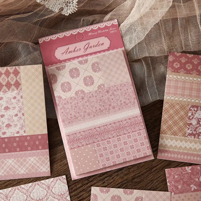 20 Sheets Vintage Wallpaper Style Memo Stickers, Retro Wall Print Pattern Note Stickers for Journal Scrapbooking DIY