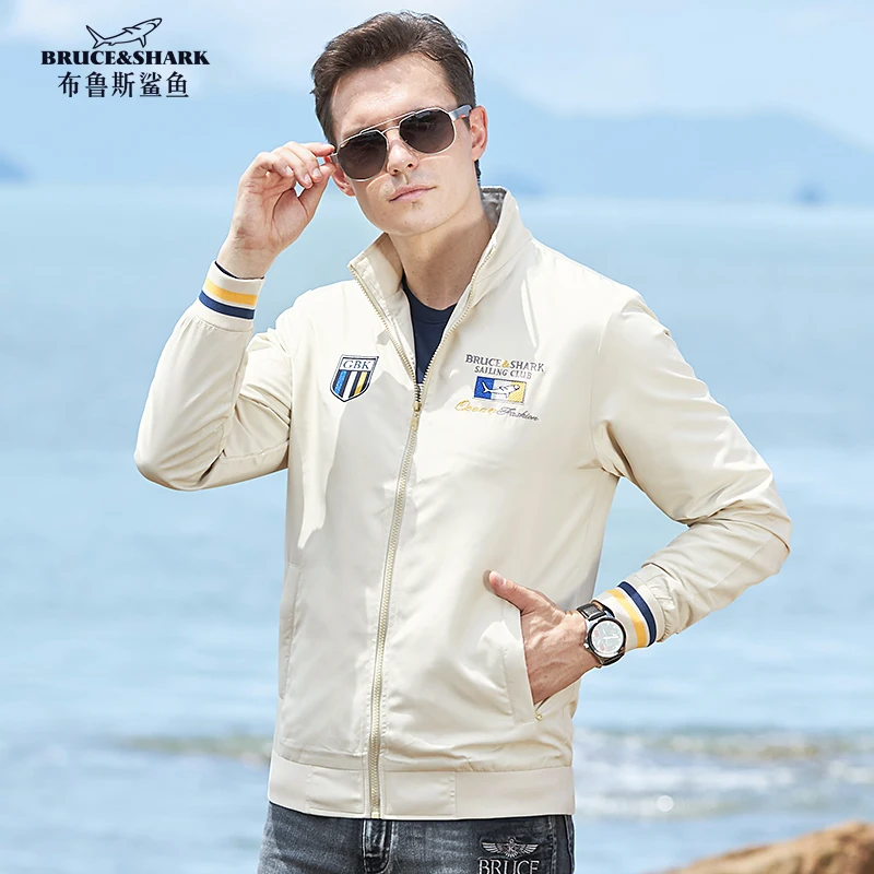 2024 Thin Men‘s Jackets  Spring Autumn Embroidery Bruce&Shark New Men\'s Coats Loose Fashion Casual  Big  size 4Xl