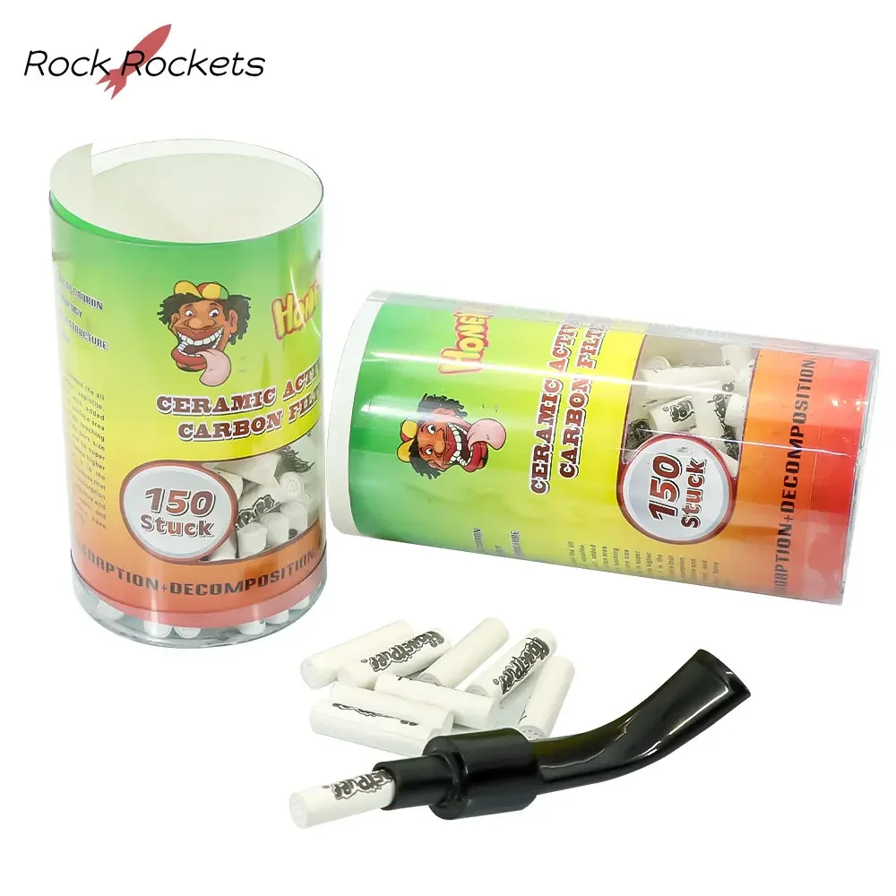 R & R 150 unids/caja filtro de carbón activo desechable punta 6MM/7MM cerámica saludable soporte para cigarrillos hierba seca accesorio para pipa