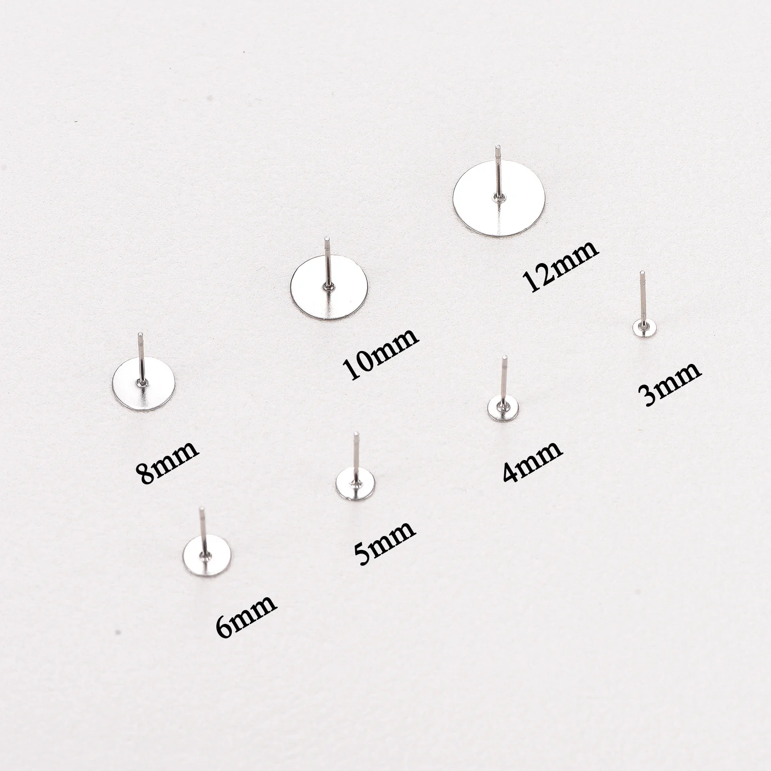 50 Stück/Set 3/4/5/6/8/10/12MM Edelstahl-Ohrstecker, flache runde Ohrstifte, Schmuckherstellungszubehör – Detail 2