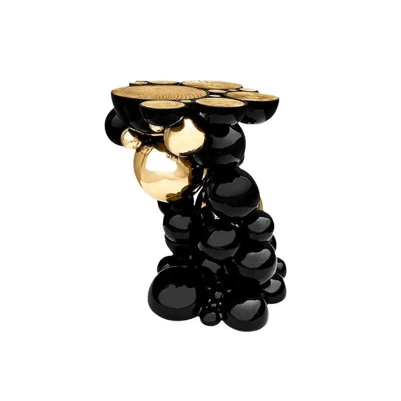 Metal black ball edge table, design artistic etching countertop, living room sofa luxury side table