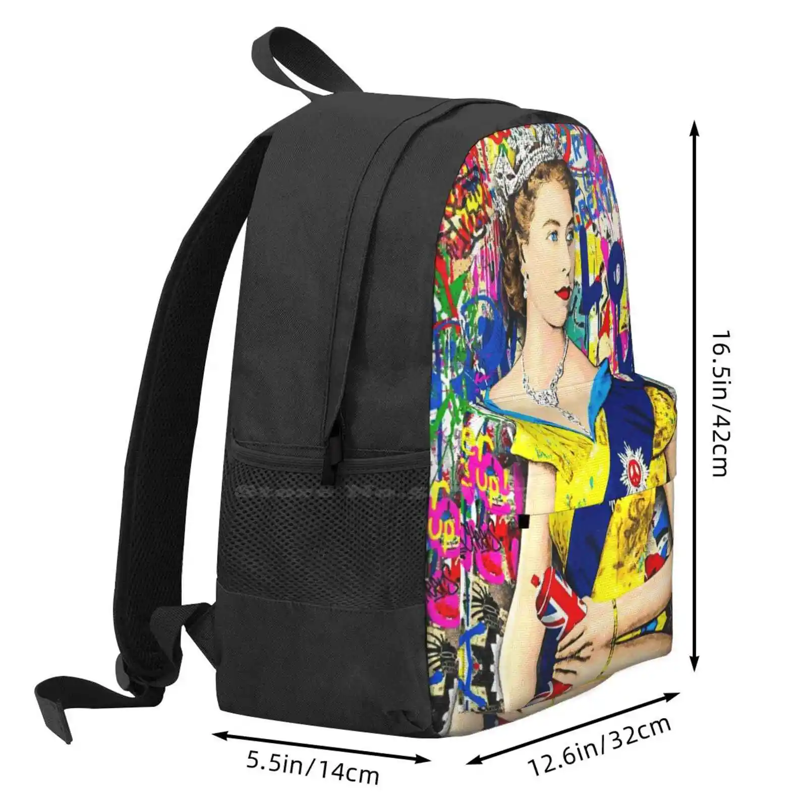 Rainha Elizabeth II arte Graffiti estilo schoolbag, mochila moda sacos, inglaterra Reino Unido família real britânica realeza unida, venda quente