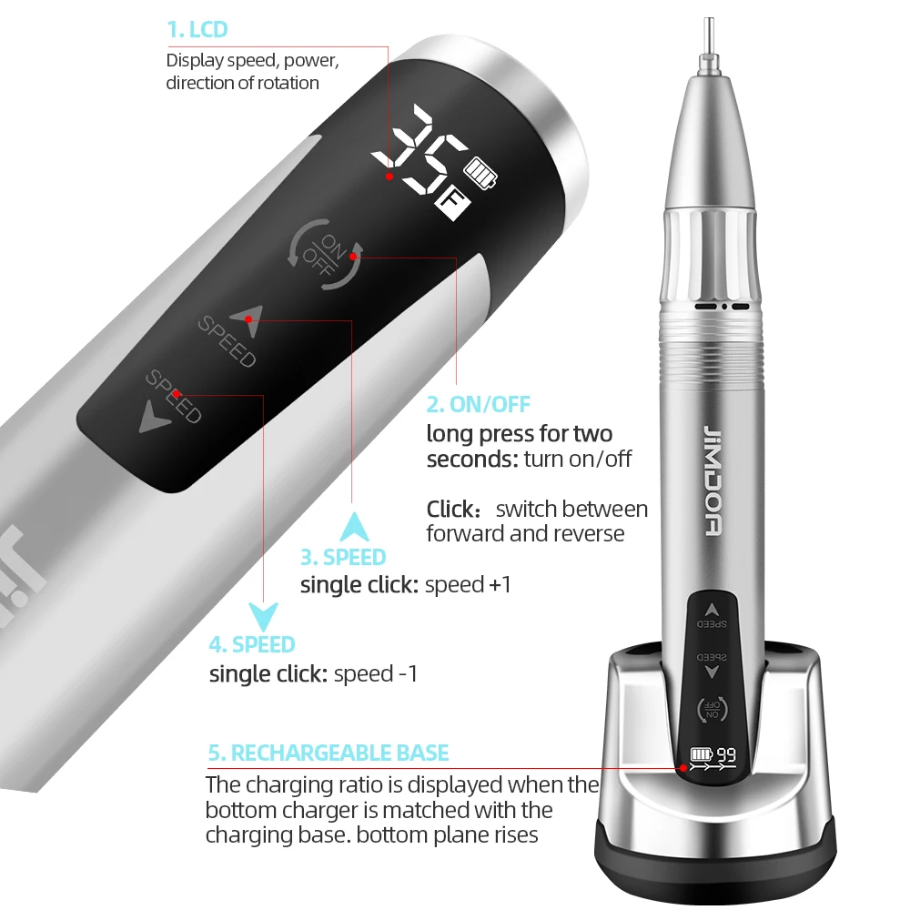 高品質充電式ネイルドリルマシン 35000RPM 電気ファイル LED 金属マニキュアペンプロフェッショナルネイル旋盤サンダー