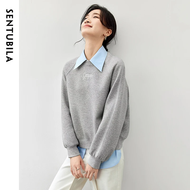 SENTUBILA سترة نسائية غير رسمية لخريف وخريف 2025 مطرزة بحروف نسائية فضفاضة بأكمام طويلة ملابس للسيدات 143A56617 #3