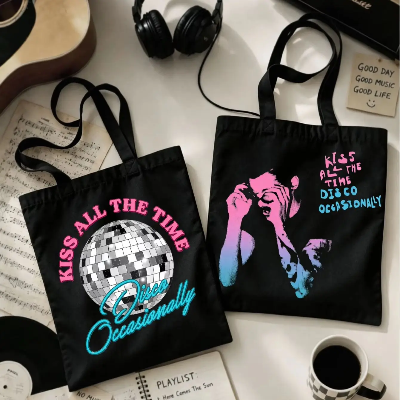 Kiss All The Time H.Arry S.Tyles Tote Bag, HS4 Disco Occasionally Fan Canvas Bag, Unisex Fan Gift, Harry Styles Tour 2026 Gift