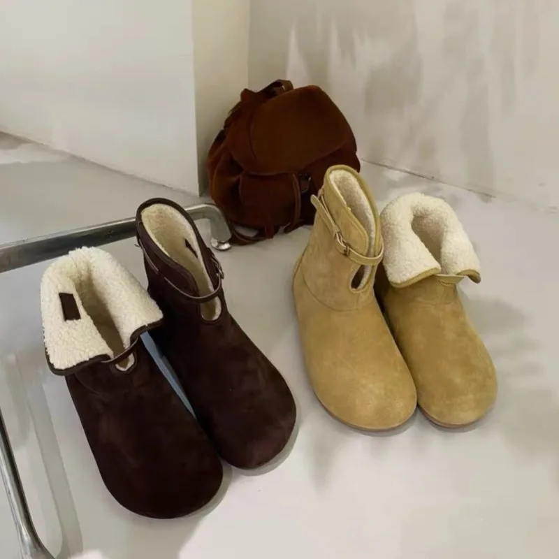 

Winter New Round Toe Sleeve Soft Sole Anti-slip Wear-resistant Warm Cotton Shoes Fleece Snow Boots