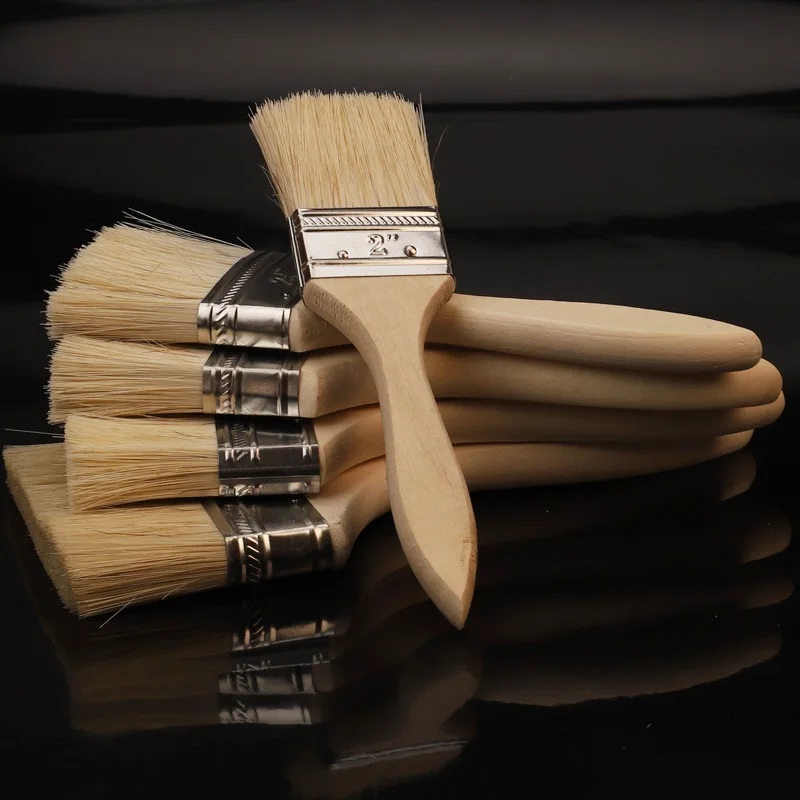 3PCS Paint Brush, 2 Inch Thickened Natural Bristle Wooden Handle Paint Brush for Wall Furniture Painting Home DIY Tool