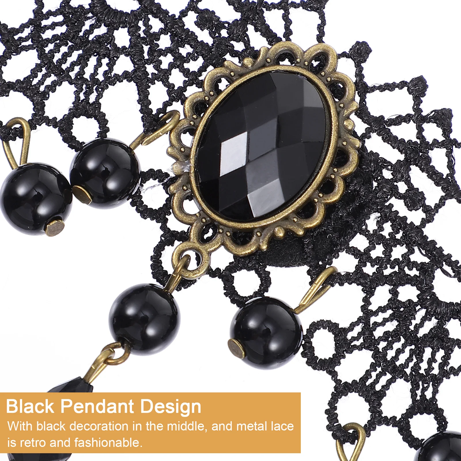 

2Pcs Gothic Lace Necklace Adjustable Choker Punk Style Black Mesh Pendant Women's Vintage Neck Decoration for Dance Party