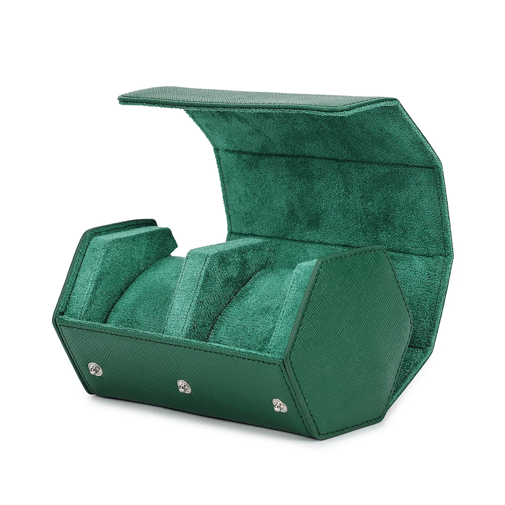 Prachtige Groene Lederen Hexagon Horloge Vitrine 2 / 3 / 4 / 6 / 8 Slots Horloges Roll Box Opbergorganizer Houder