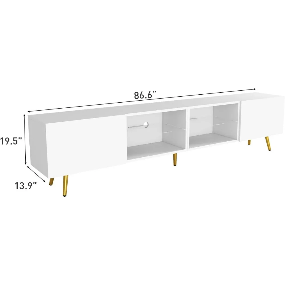 حامل تلفزيون LED مقاس 86 بوصة، مركز ترفيهي حديث يصل إلى 75 بوصة و80 بوصة و85 بوصة، وطاولة وحدة تحكم للتلفزيون مع خزائن تخزين #2