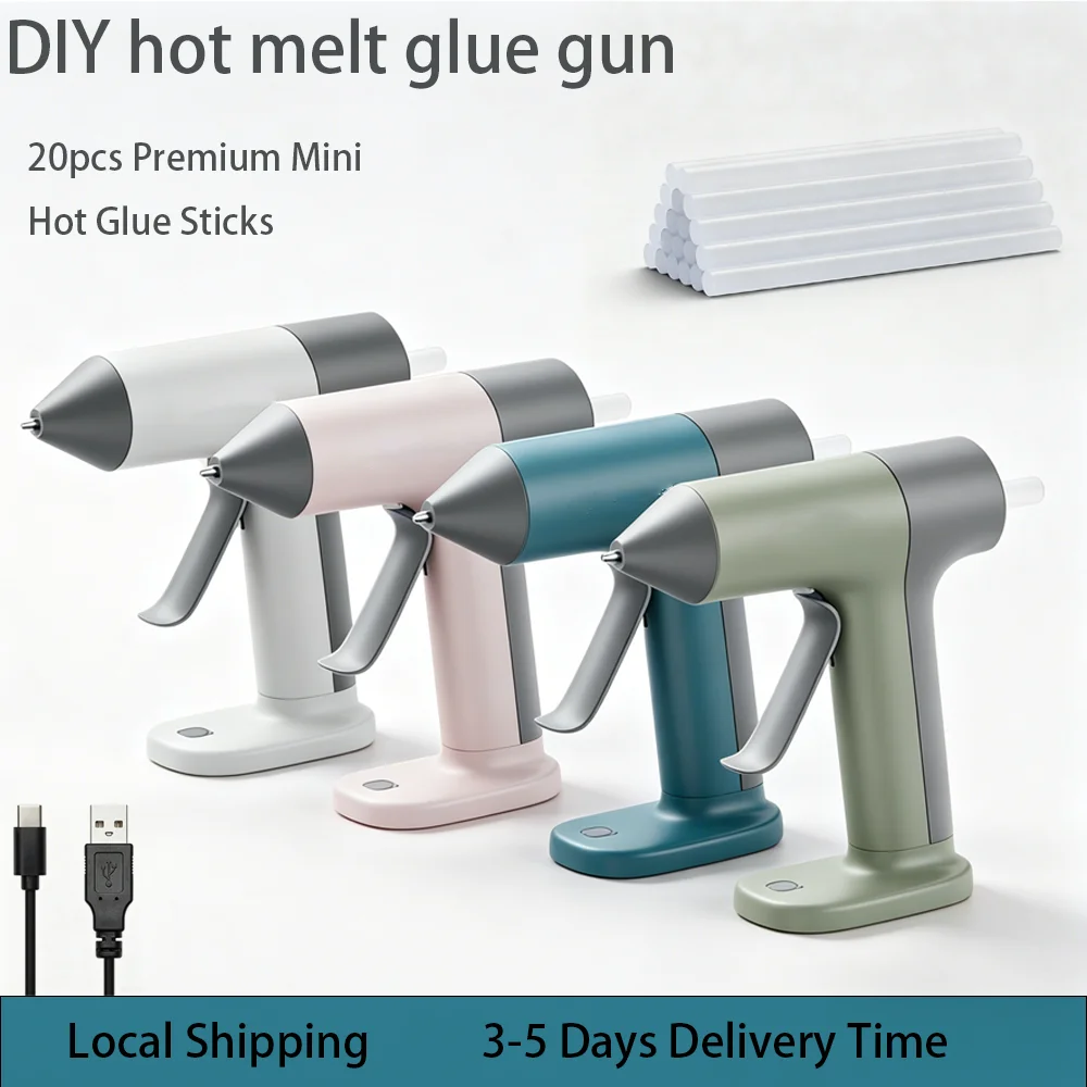 Electric Hot Melt Glue Gun 30s Fast Heating Cordless Glue Gun With 20pcs 7x140mm Glue Sticks 2000mAh Type-C Rechargeable Hot Melt Glue Gun 1.7mm Precision Nozzle For DIY Craft Home Repair Quick Repairs
