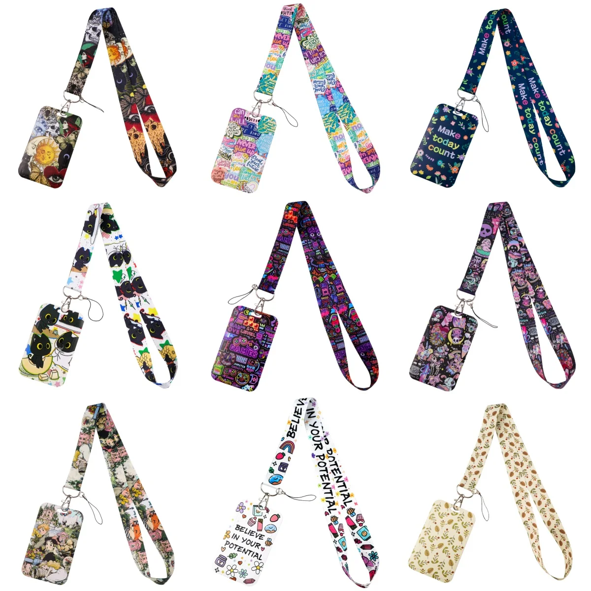 Kawaii Neon Lamp ID Badge Holder Inspirational Quote Lanyards Door Card Case Hanging Rope Neck Strap Keychain Business Card Gift