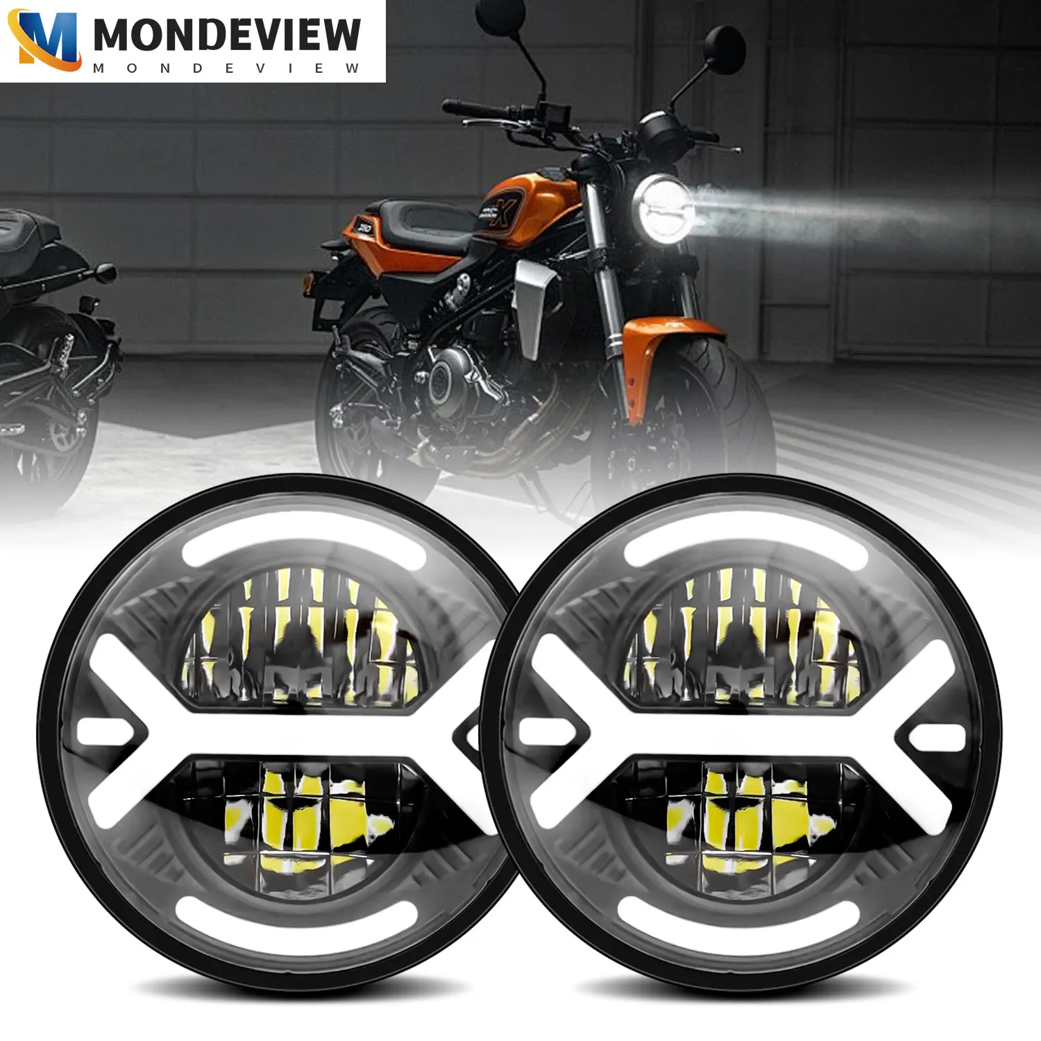 MONDEVIEW 5.75-inch DRL double Y-shaped 200W high-power Wrangler running light 6000K amber 22000LM car turn signal