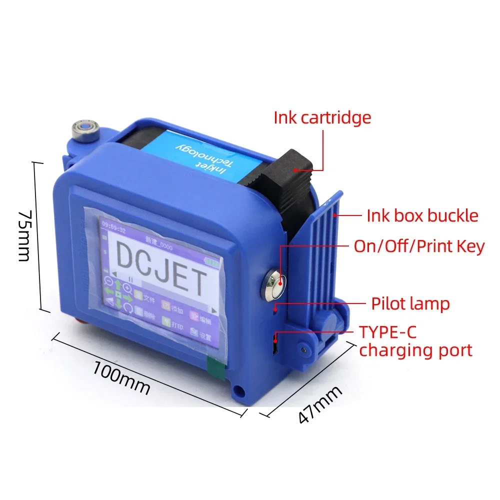 12.7MM Mini Portable Handheld Inkjet Printer 12.7mm for QR Barcode Batch Date Number Logo Expiry Date Coding Machine no ink