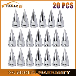 20 PCS For Semi Truck Front Axle Cover 33mm Spiked Thread-on Spiked Lug Tire Nut Covers ABS Chrome Kit