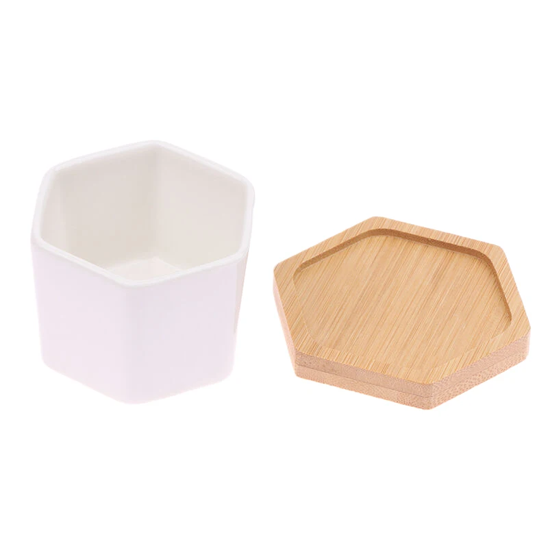 Ceramic Flowerpot White Hexagon Ceramic Pot With Tray European Flowerpot Simple  Plant Container Small Bonsai Pots