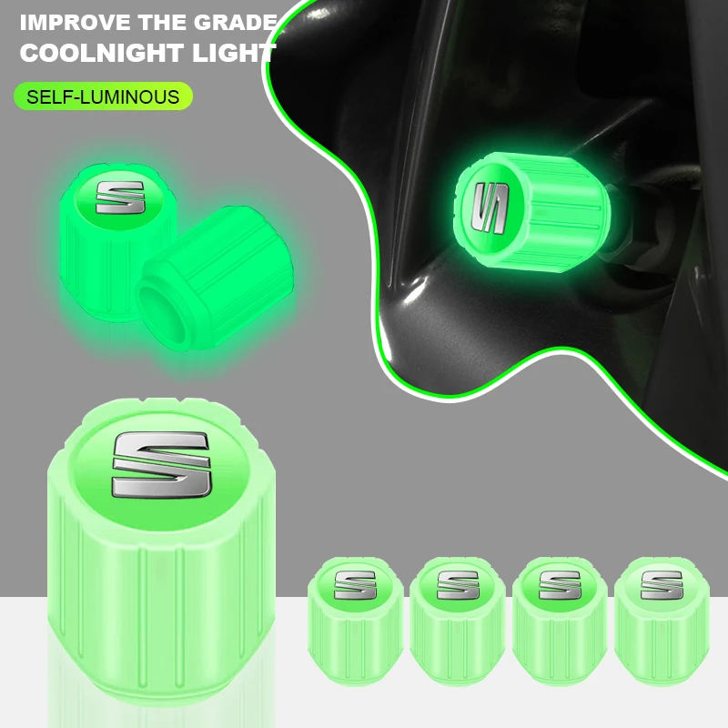 4 Tapas de Válvula de Neumático Luminosas con Emblema para Seat Cupra Leon 5f Ibiza 6l 6j Leon 1p Cushion Altea Xl Leon