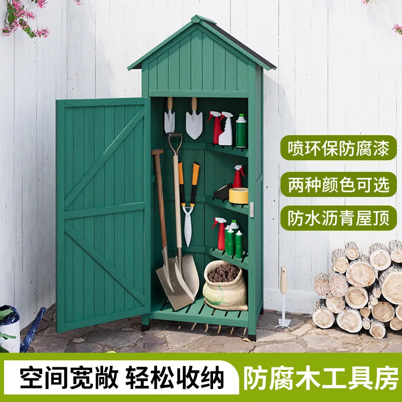 Outdoor storage cabinet courtyard garden balcony solid wood cleaning cabinet tool room gardening glove box locker