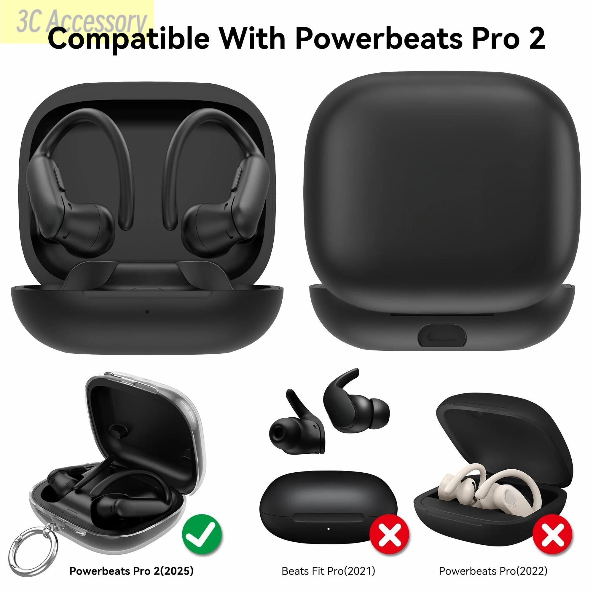 Capa para batidas powerbeats pro 2 com chaveiro capa protetora anti-perda e à prova de choque para 2025 novo powerbeats pro2 capa transparente