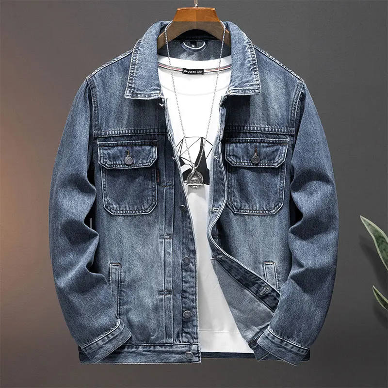 Personalized American casual denim jacket men's high street retro loose jacket oversized workwear trendy clothes korean fashion