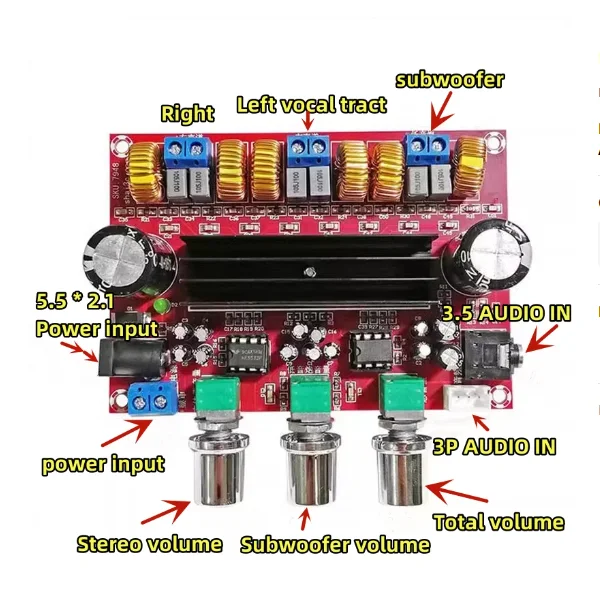 XH-M139 stary kanaล 2.1 wzmacniacz cyfrowy moduล tablicy 12V-24V szerokie napiฤcie TPA3116D2 2*50W + 100W