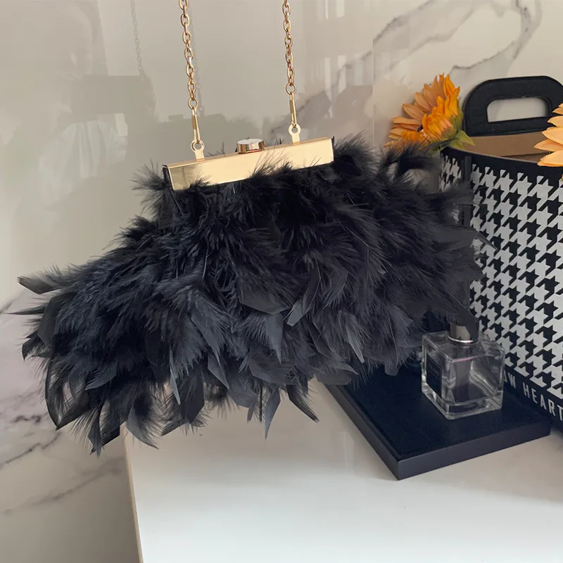 

Women's Luxury Banquet Evening Bags Clutches Fashion Feather Tassel Purses With Chain Shoulder Crossbody Bags Party Clutch