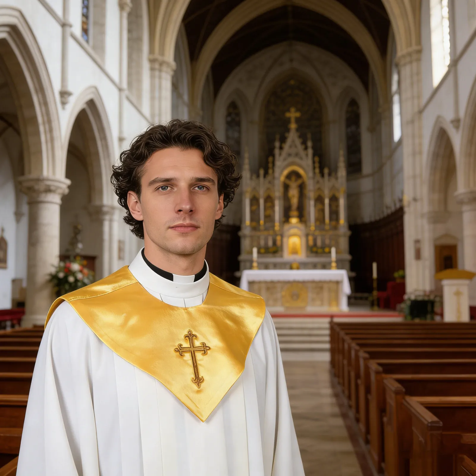 

Unisex V-Shape Church Choir Stole Reversible Satin Adult Embroidered Golden Cross Stole for Ceremonies Performances Choir