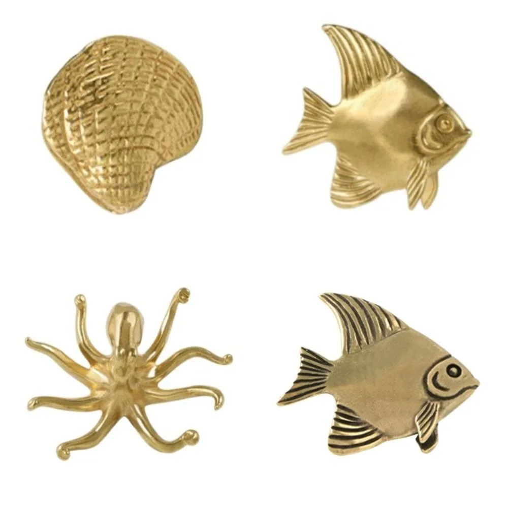 Gold Color Shell Fish Brass Handle Retro Luxury Cabinet Door Knobs Single Hole Furniture Hardware Wardrobe Drawer Pulls Window