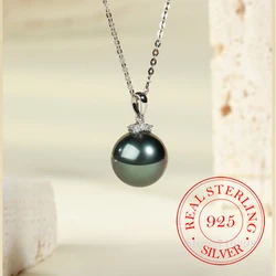 Korean 925 Sterling Silver Crystal Seawater Imitation Black Pearl Choker Pendant Necklace for Women Female Retro Luxury Jewelry