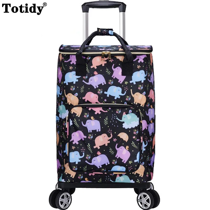 Small Cart Foldable Shopping Bag Waterproof Handbag With Wheels Big Capacity Grocery Shopping Cart Rolling Trolley Bag For Women