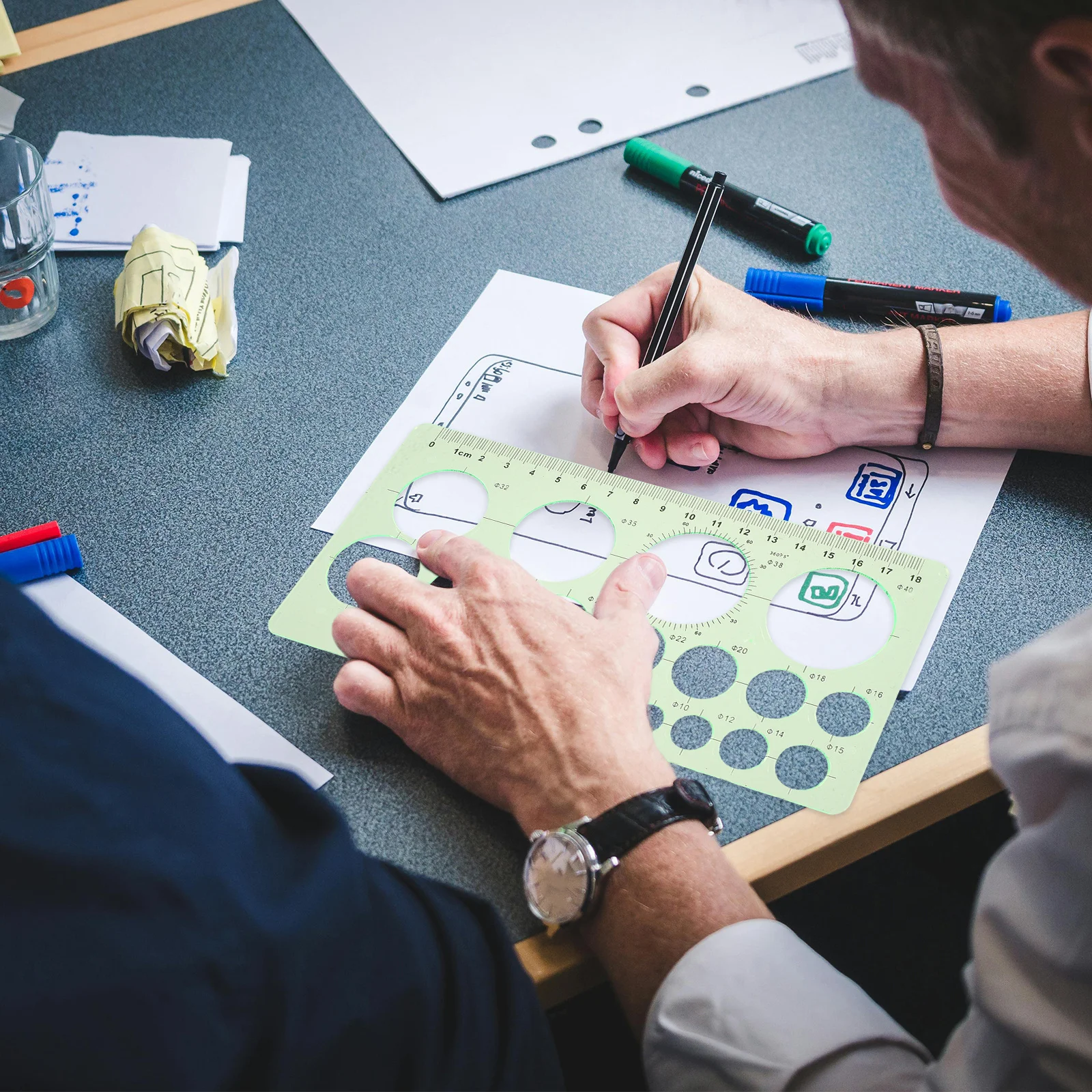 3 قطعة قالب رسم حاكم الأشكال الهندسية الإستنسل دائرة المنقلة للطلاب فن تصميم الأشكال الهندسية الإستنسل