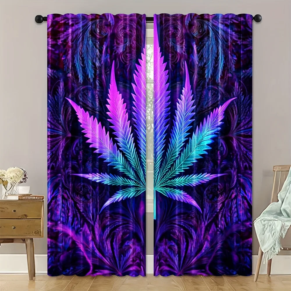 

Фиолетово-синяя штора с узором в виде листьев конопли для спальни, гостиной, обеспечения конфиденциальности и декора, в стиле психоделического искусства. Без карниза.