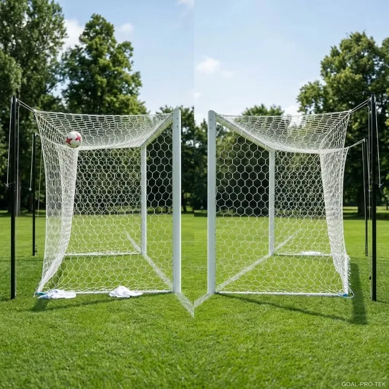 Permanent Heavy Duty Football Goal Professional Ground Soccer Goal Posts Two Net Tension Poles In-Ground Fixed White