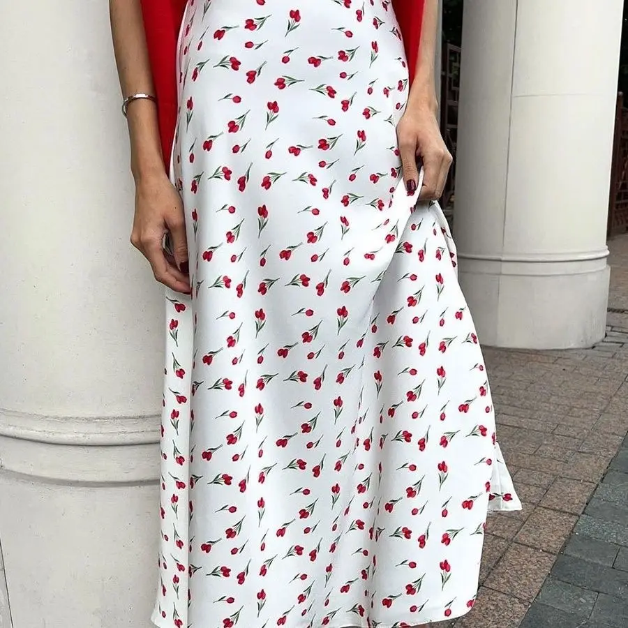 Cross-border floral skirt Europe, America 2025 spring temperament elegant high waist A word fishtail cherry print skirt