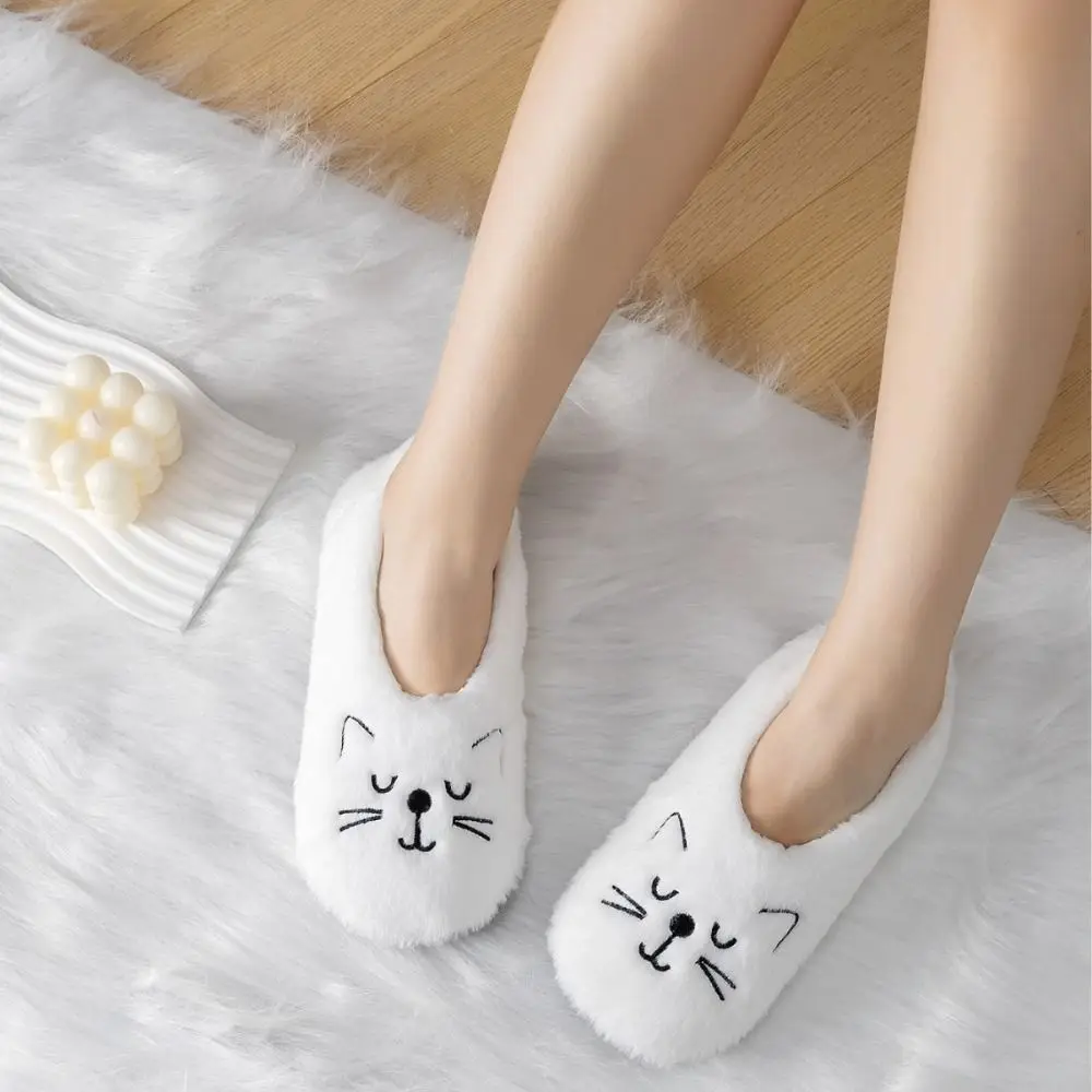 편안한 미끄럼 방지 슬리퍼 양말 여성용 부드러운 만화 고양이 두꺼운 보온 양말 따뜻한 실내화 겨울 양말 침실용