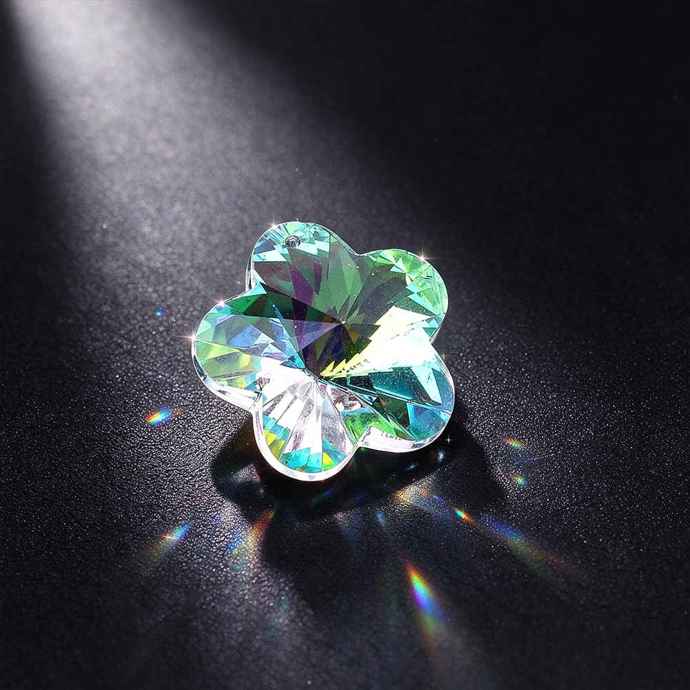 5pcs AB Crystal Flower Pendant 3cm 11g Aurora Borealis Five Petal Clover Faceted Suncatcher Chandelier Lamp Shade Hanging Bead