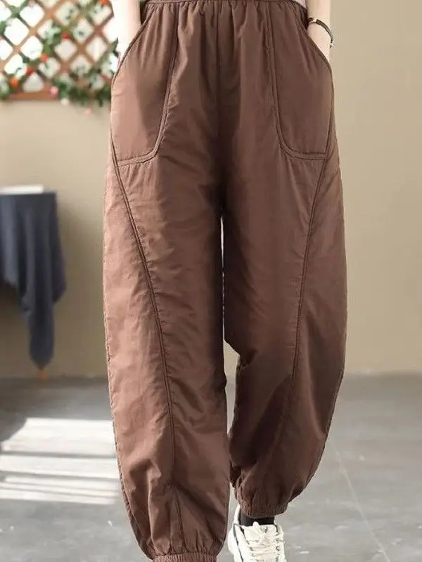 

Женские зимние легкие пуховые брюки Harlan с манжетами, с высокой талией, на резинке, однотонные, повседневные