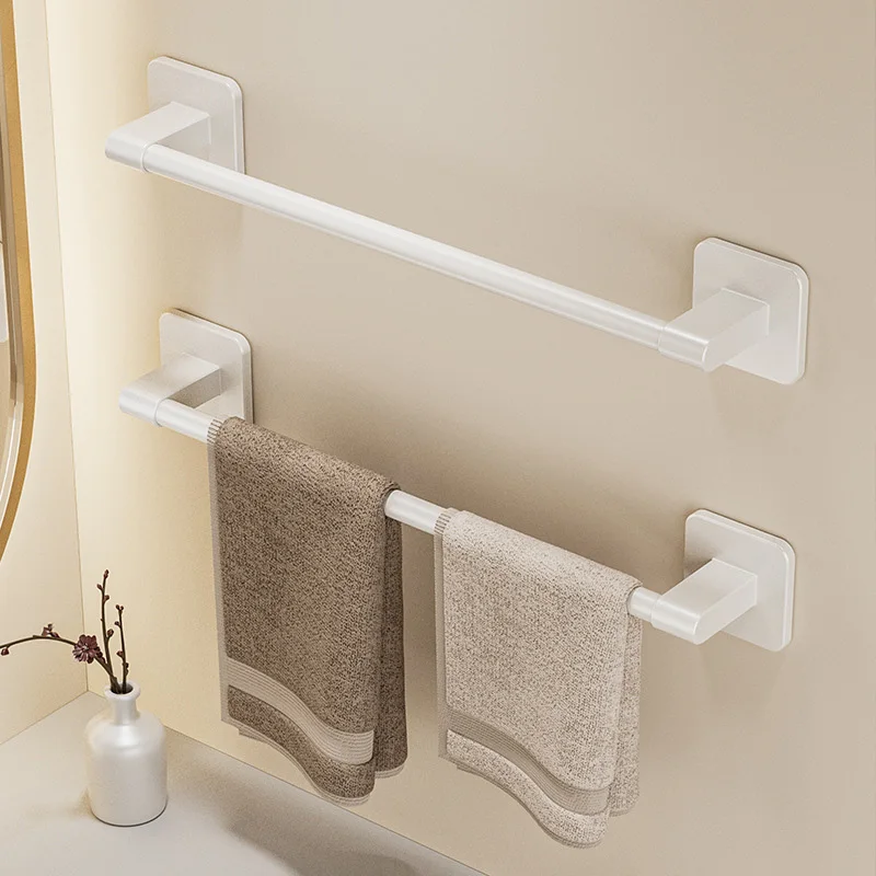White Bathroom Towel Holder Without Hole No Drill Self Adhesive Towel Rack Space Aluminum Punch Free Kitchen Hand Towel Hanger