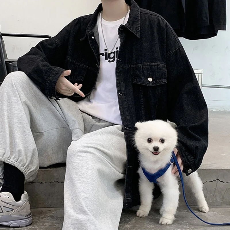 

Повседневная джинсовая куртка для мужчин, новинка, однотонная джинсовая куртка с отложным воротником, уличная мода в стиле ретро, синее осеннее пальто, мужские джинсовые куртки