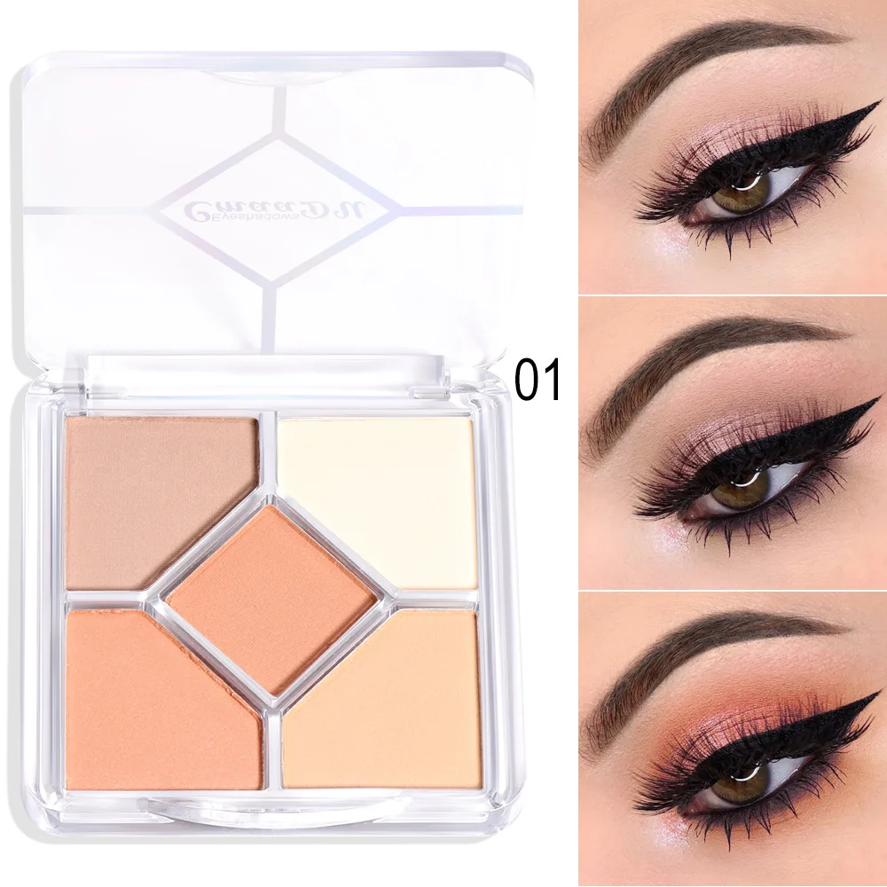 CmaaDu New 5 Color Eyeshadow Palette Butter Orange Brown Pearly Matte Glitter Eyeshadow Shiny Eye Shadow Long-lasting Eye Makeup