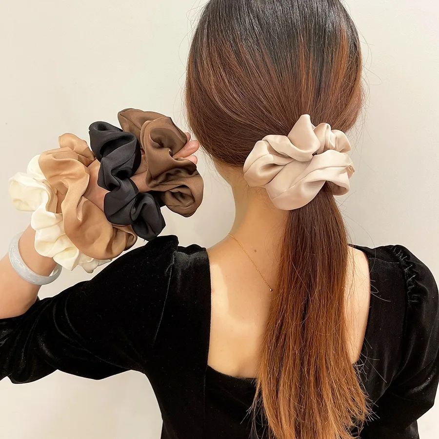 9CM Smooth Satin Cloth Hair Scrunchies Women Rubber Band Simple Solid Color Ponytail Holder Daily Headwear Girl Hair Accessories