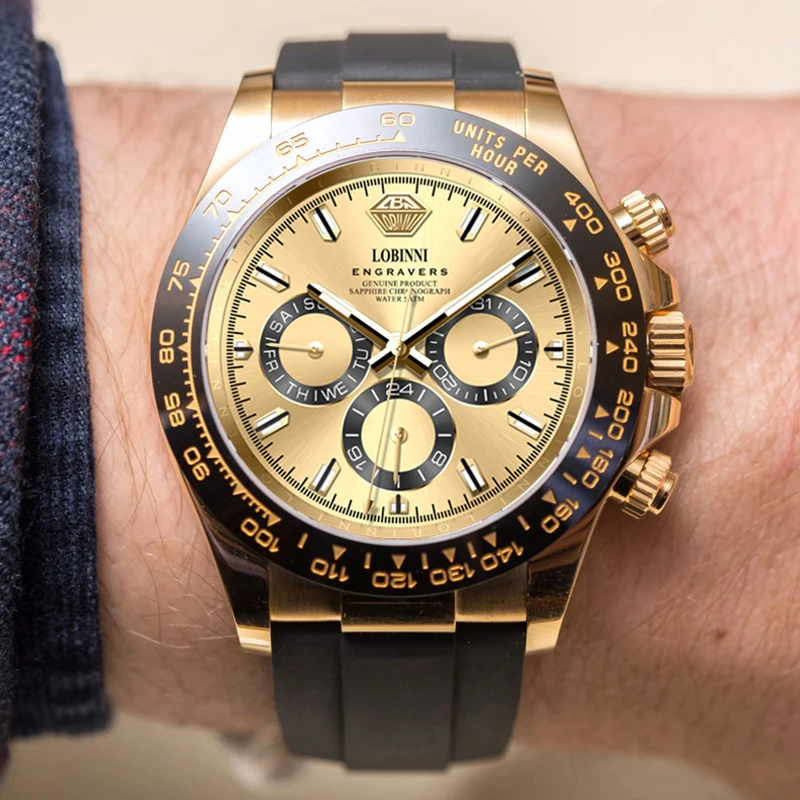 LOBINNI Design New Men's Rubber Strap Mechanical Watch JHB16 Movement 40mm Automatic Wristwatch Man