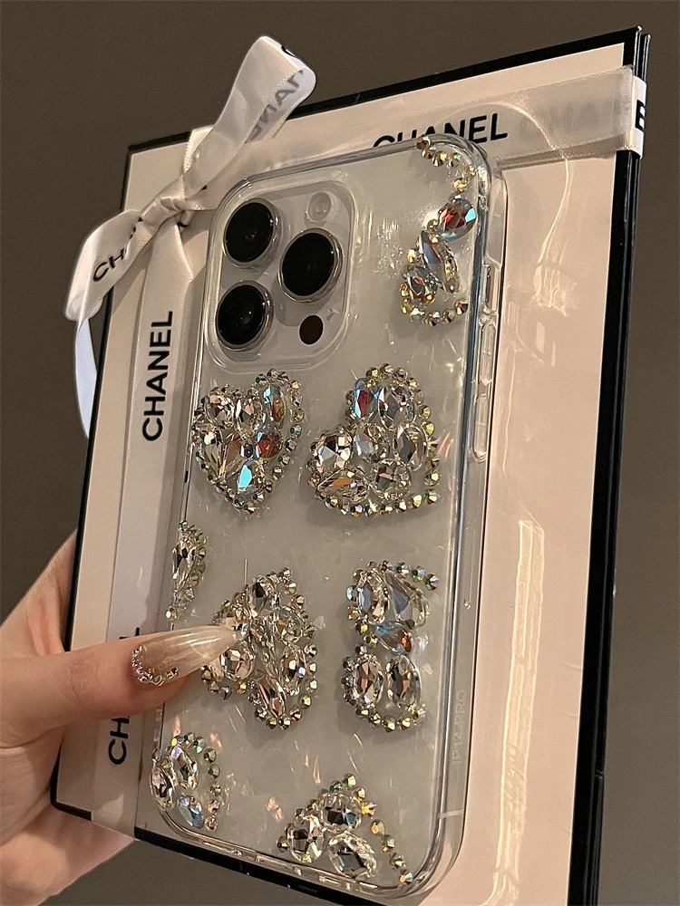 Glitter Diamond Phone Case For iPhone 15 14 13 12 11 Pro MAX XR XS Samsung S21 S22 S23 S24 Ultra Plus Fe Note20 Love Heart Cover