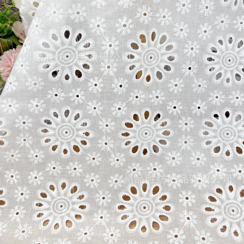 

Floral Embroidery Cotton Lace Fabric Hollow Out Wedding Dress Summer Shirt Diy Sewing Material