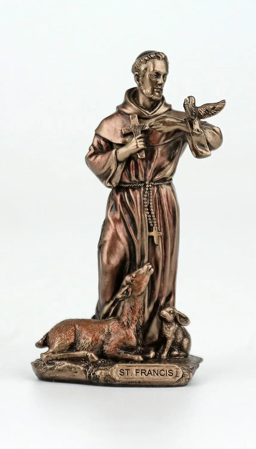 3 3/8 Inch Saint Francis of Assisi Cast Resin Hand Painted Antique Bronze Finish Statue Home Decor, Customized